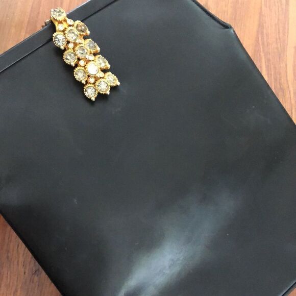 Vintage Rosenfeld Italy Black leather bag with rhinestone clasp. - Picture 6 of 6